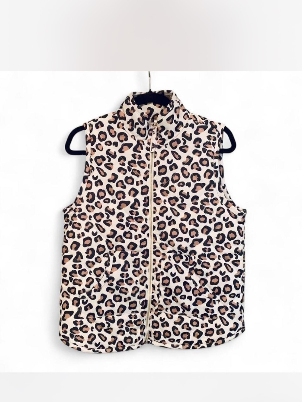 Wild Leopard print Quilted puffer Vest by Mudpie Beige Black Brown size M